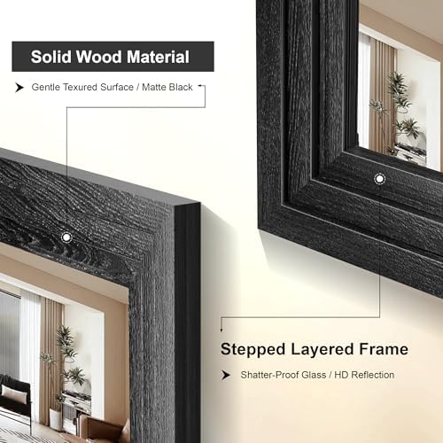 Farmhouse Rustic Wood Framed Bathroom Vanity Mirror for Wall, 26x38, Black