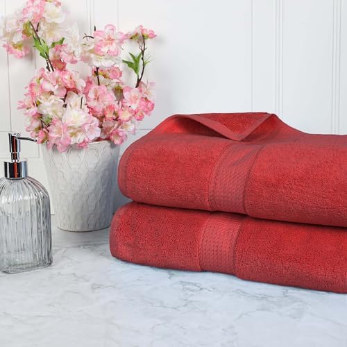 SUPERIOR Egyptian Cotton Pile Heavyweight Bath Sheet, 2 Piece Set, Red
