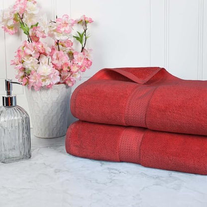 SUPERIOR Egyptian Cotton Pile Heavyweight Bath Sheet, 2 Piece Set, Red