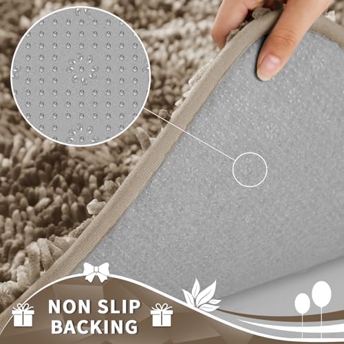 Yimobra Toilet Rugs U Shaped Washable, Extra Thick Soft Absorbent Chenille Contour Bathroom Rugs for Toilet 24x20 Inch, Quick Dry Non Slip Toilet Mat for Bath Floor, Camel