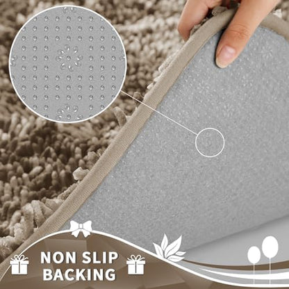 Yimobra Toilet Rugs U Shaped Washable, Extra Thick Soft Absorbent Chenille Contour Bathroom Rugs for Toilet 24x20 Inch, Quick Dry Non Slip Toilet Mat for Bath Floor, Camel