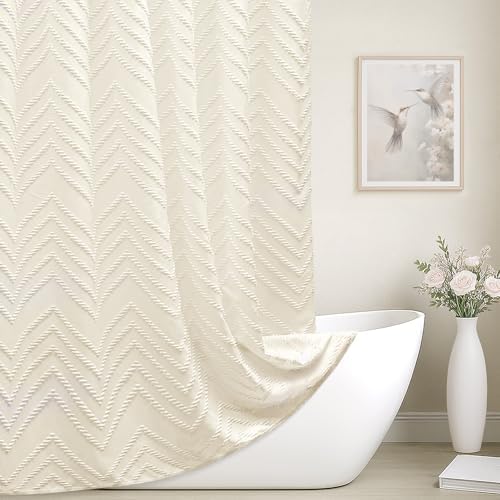 Cream Boho Fabric Shower Curtain 72 x 72 Inches