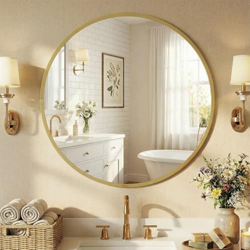 NEWBULIG 24 Inch Round Wall Mirror, Bathroom Mirrors for Over Sink