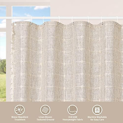 Boho Farmhouse Classic Plaid Linen Tassel Shower Curtain Grey,36x72