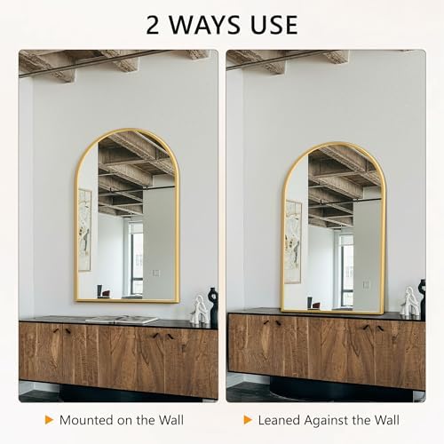Arched Bathroom Mirror for Wall, 50" x 30" Metal Frame Vanity Mirror, Gold