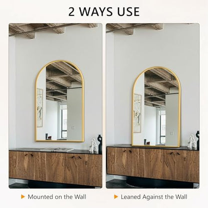 Arched Bathroom Mirror for Wall, 50" x 30" Metal Frame Vanity Mirror, Gold