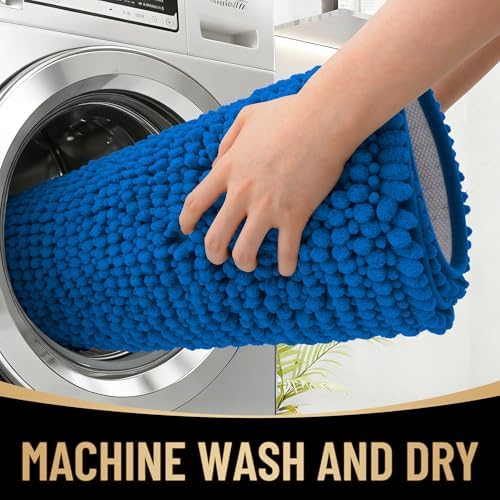 OLANLY Thick Chenille Absorbent Bathroom Rugs Mat 30x20, Deep Navy Blue