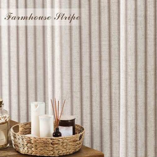 Farmhouse Striped Shower Curtain Taupe Vintage Linen Curtain 60"W X 72"L