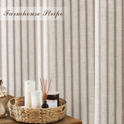 Farmhouse Striped Shower Curtain Taupe Vintage Linen Curtain 72"W X 84"L