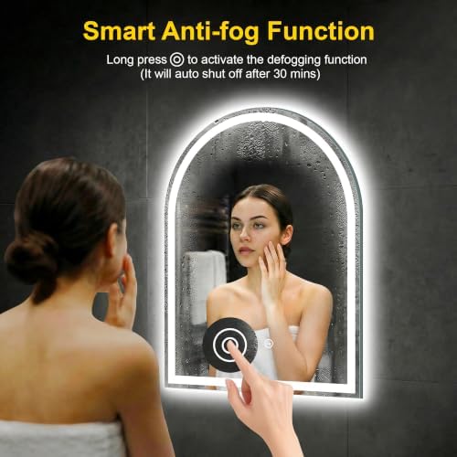 Arched LED Bathroom Mirror with Lights, 28" x 36" Lighted Vanity Mirror