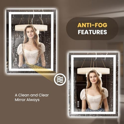 LOAAO 27.6"x35.4" LED Bathroom Mirror with Lights, UL Listed
