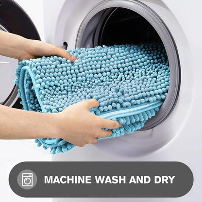 Bathroom Runner Rug 24 x 60 Inch – Extra Large Long Bath Mat | Absorbent and Washable Thick Chenille Bath Rug Non-Slip Runner Rug for Bathroom, Shower, Sink(Sky Blue)