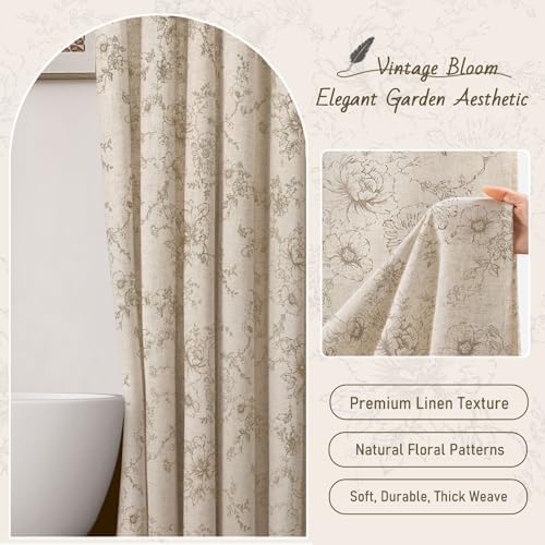 Farmhouse Floral Vintage Shower Curtain for Bathroom,Tan Taupe