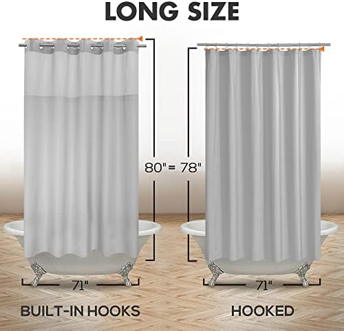 River Dream No Hook Long Shower Curtain with Snap-in Liner 71x80, Grey