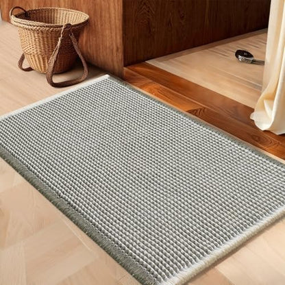 IM HOME Waffle Bath Mat Green & Cream 24"x17",Boho Woven Modern Bath Mat Rugs, Absorbent Non Slip Bathroom Rugs, Soft Washable Bath Rugs with Tassels for Bedroom, Kitchen, Shower, Tub