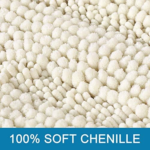 H.VERSAILTEX Bath Mats for Bathroom Non Slip Extra Thick Chenille Striped Bath Rug 24" x 36" Absorbent Non Skid Fluffy Soft Shaggy Rugs Washable Dry Fast Plush Mats for Indoor, Bath Room, Tub - Cream