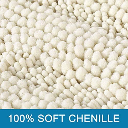 H.VERSAILTEX Bath Mats for Bathroom Non Slip Extra Thick Chenille Striped Bath Rug 24" x 36" Absorbent Non Skid Fluffy Soft Shaggy Rugs Washable Dry Fast Plush Mats for Indoor, Bath Room, Tub - Cream