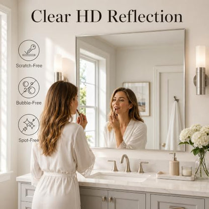 36"x36" Brushed Nickel Framed Square Bathroom Vanity Wall Mirror