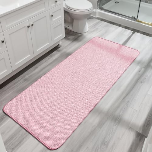 Bosap Bath Mat,Ultra Thin Bathroom Runner Rugs,Large Bath Mats for Bathroom,Quick Dry,Non-Slip,Machine Washable,Low Pile,Bath Rug,Shower Outside,Sink,Home Decor Accessories.Pink,1'9"x3'11"（21x47inch）