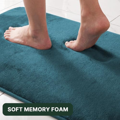 H.VERSAILTEX Bath Mat Memory Foam Set Bathroom Rug Set Flannel Velvety Extra Soft and Absorbent Non Slip Rugs for Bathroom/Bedroom Washable(47"x 17" + 17"x 24" + 20"x 24"U-Shaped, Dark Teal)