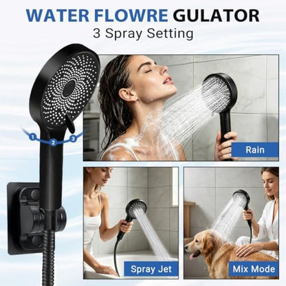 Shower Head,12”Rain Shower Head with Handheld Spray Combo with 11'' Angle Adjustable Extension Arm/Flow Regulator/Shower System,High Pressure Rainfall Shower Head Clean Bathroom,Matt Black