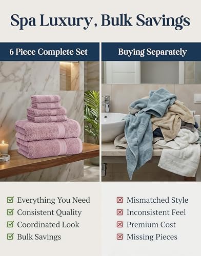 LANE LINEN Bath Towel Set Absorbent Quick Dry 100% Cotton - Wishful Mauve