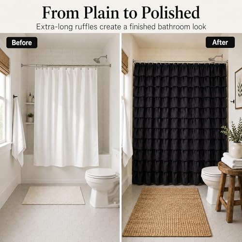 Black Gothic Shower Curtain for Bathroom, Extra-Long 72 x 84 inch, Ruffle