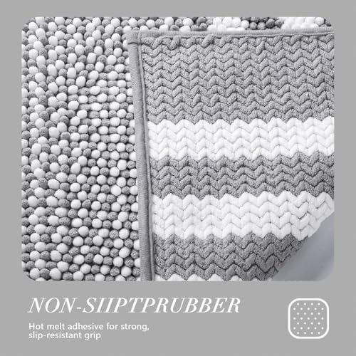 BSICPRO Large Bathroom Rugs Runner, 20x47 Chenille Bath Mats, Light Grey
