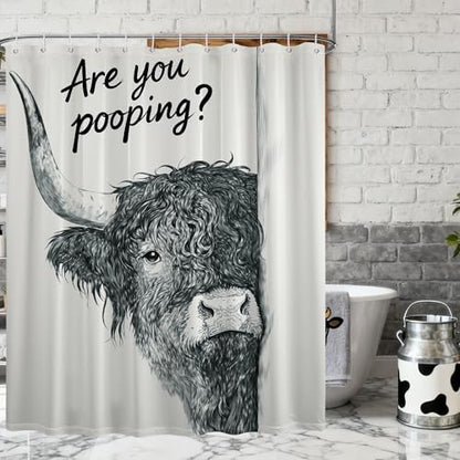 Funny Highland Cow Shower Curtain are You Pooping, 70x72 Inch