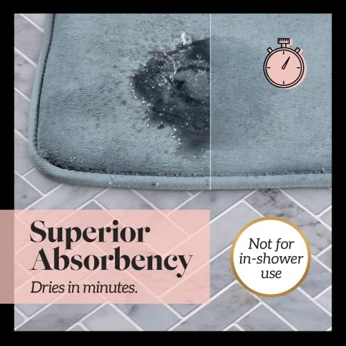 Memory Foam Bath Mat Non Slip Absorbent Super Cozy Velvet Bathroom Rug Carpet (22 inches X 42 inches, Smoke Blue)