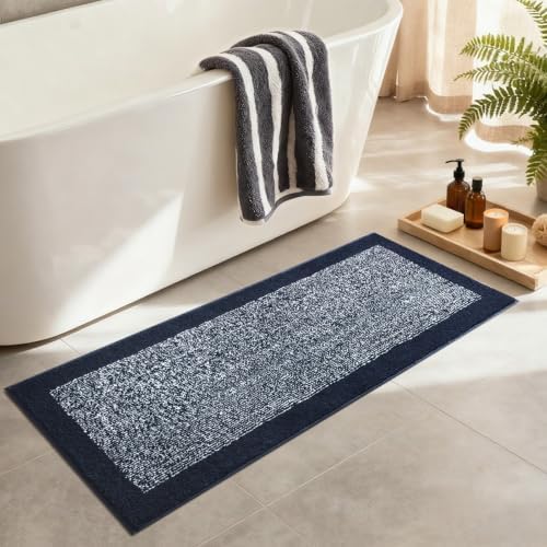 48x17 Bathroom Rugs Non Slip Washable, Soft Absorbent Bath Mat Dark Blue