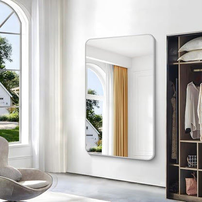 BONEWEI Silver Bathroom Mirror,60x36 inch Wall Mirror for Bathroom Wall Mounted,Rectangle Mirror for Bathroom Over Sink,Modern Frame Round Corner for Living Room,Bedroom Entryway,Horizontal/Vertical
