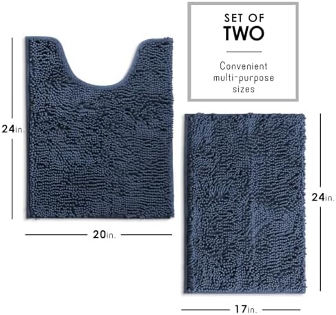 Hearth & Harbor Bathroom Rugs, Chenille Bath Mat - Machine Washable Bath Mats for Bathroom Non-Slip Backing Rubber, Quick Dry Bathroom Mat - Navy Blue 17x24-20x24