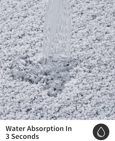 ILANGO Silver Bathroom Rugs 32" × 20" Non Slip & Super Absorben Extra Thick Soft, Washable Bath Mat for Floor, Microfiber Plush Shaggy Bath Rug with Tub for Bathtub Shower Room Sink