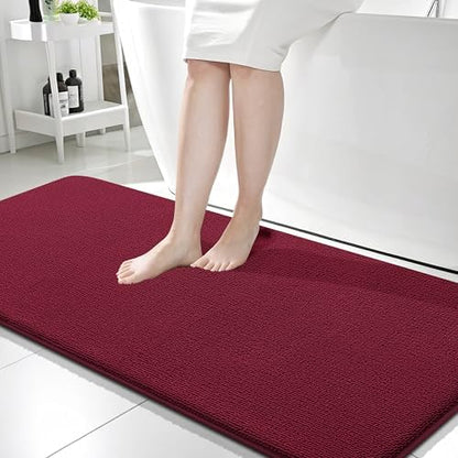 OLANLY Memory Foam Bathroom Runner Rugs 59x24, Absorbent Long Mat, Burgundy