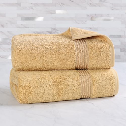 Superior Egyptian Cotton 2-Piece Bath Sheet Towel Set, Oversized Body Towels For Adults And Kids, Large Towel For Bath, Shower, Guest Bathroom, Spa, Gym, Resort, Essentials, Airbnb, Gold
