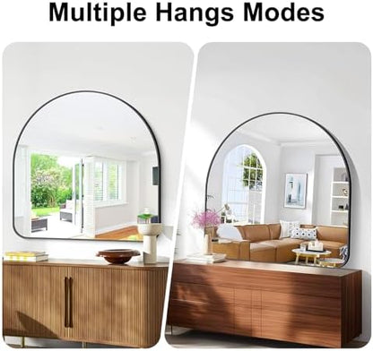 Arched Bathroom Mirror, 40"x40" Black Arched Mirror for Bathroom, Wall Mounted Mirror, Black Vanity Wall Mirror w/Metal Frame for Bedroom, Entryway, Living Room, Hanging or Leaning Against Wall