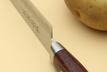 Yoshihiro VG10 16 Layer Hammered Damascus Stainless Steel Petty Utility Knife (5.3'' (135mm))