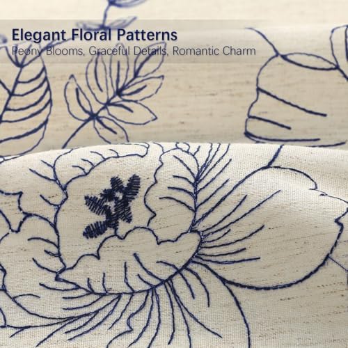 Farmhouse Floral Vintage Shower Curtain for Bathroom, Blue Embroidered