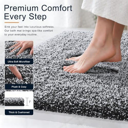 OLANLY Microfiber Bathroom Rugs 59x35, Quick Dry Bath Mat, Black and White