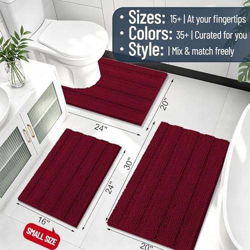 Smiry Thick Chenille Bathroom Runner Rugs 47x24, Soft Bath Mat, Burgundy