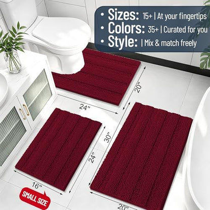 Smiry Thick Chenille Bathroom Runner Rugs 47x24, Soft Bath Mat, Burgundy