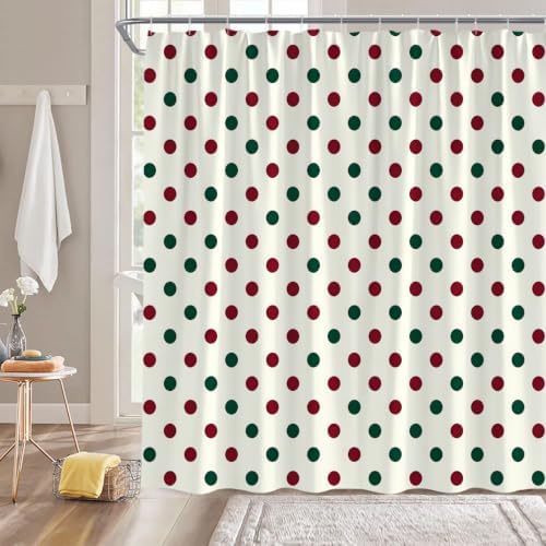 Polka Dot Christmas Shower Curtain Bathroom Decor with Hooks,75"Wx70"H