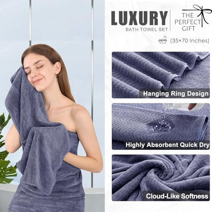 4 Piece Extra Large Bath Towel 35"x70" Oversized Bath Sheet Bath Towel Set for Bathroom Ultra Soft Cozy Highly Absorbent Quick Dry Bathroom Towel for Spa Gym Hotel,Shower Towel for Daily Use,Wedgewood