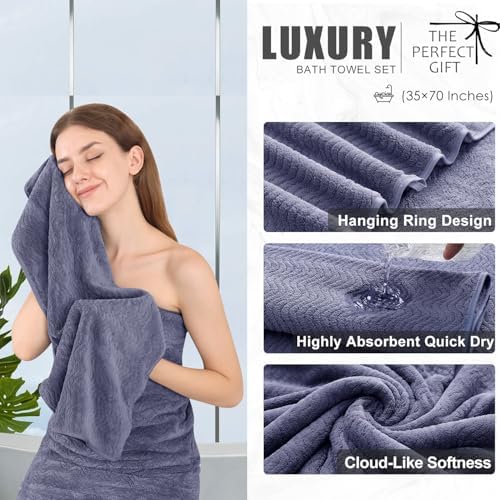 8 Piece Bath Towel Set |2 Oversized Large Bath Sheet,2 Hand Towels,4 Washcloths| Ultra Soft Bath Towel Set for Bathroom Hotel Gym Spa,Highly Absorbent Quick Dry Bathroom Towel Collections,Wedgewood