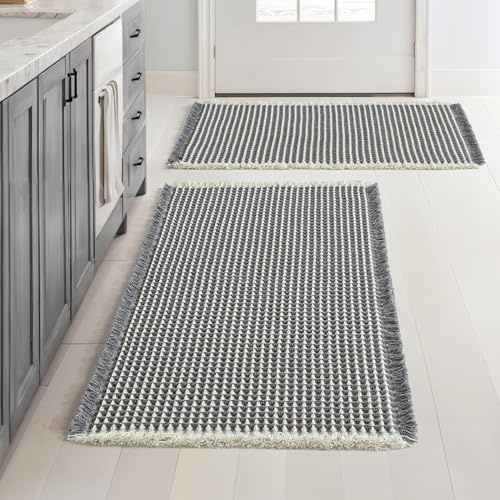MIULEE Set of 2 Waffle Bathroom Rugs Dark Grey&Cream Bath Mat 18x30 Inch