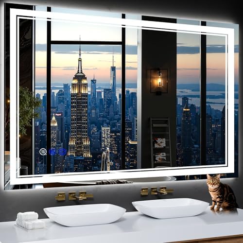 55"x36" LED Bathroom Mirror with Lights,Anti-Fog,3 Color Modes