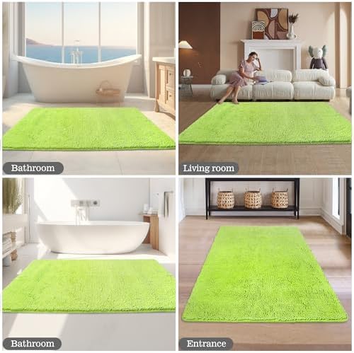 Yeaban Chenille Apple Green Bathroom Rug 36"x60",Non-Slip Rubber Backing