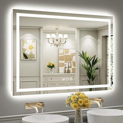 Briivue 50x36 Inch LED Bathroom Mirror with Lights, Backlit & Front Lit