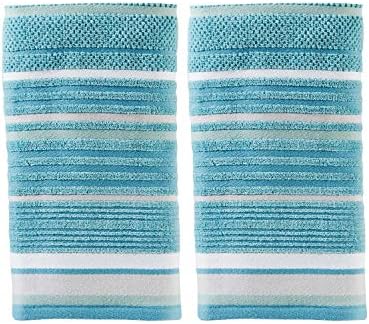 SKL Home Seabrook Stripe Hand Towel Set-2pc, Premium 100% Cotton, Teal